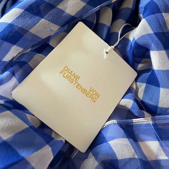 DVF Silk Chiffon Mini Gingham Dress Size 2 NWT - Picture 5 of 9